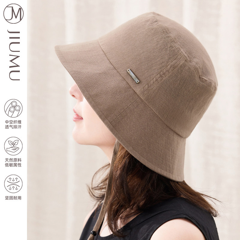 玖慕亚麻渔夫帽女春夏薄款25新百搭遮阳户外登山露营大头围盆帽子