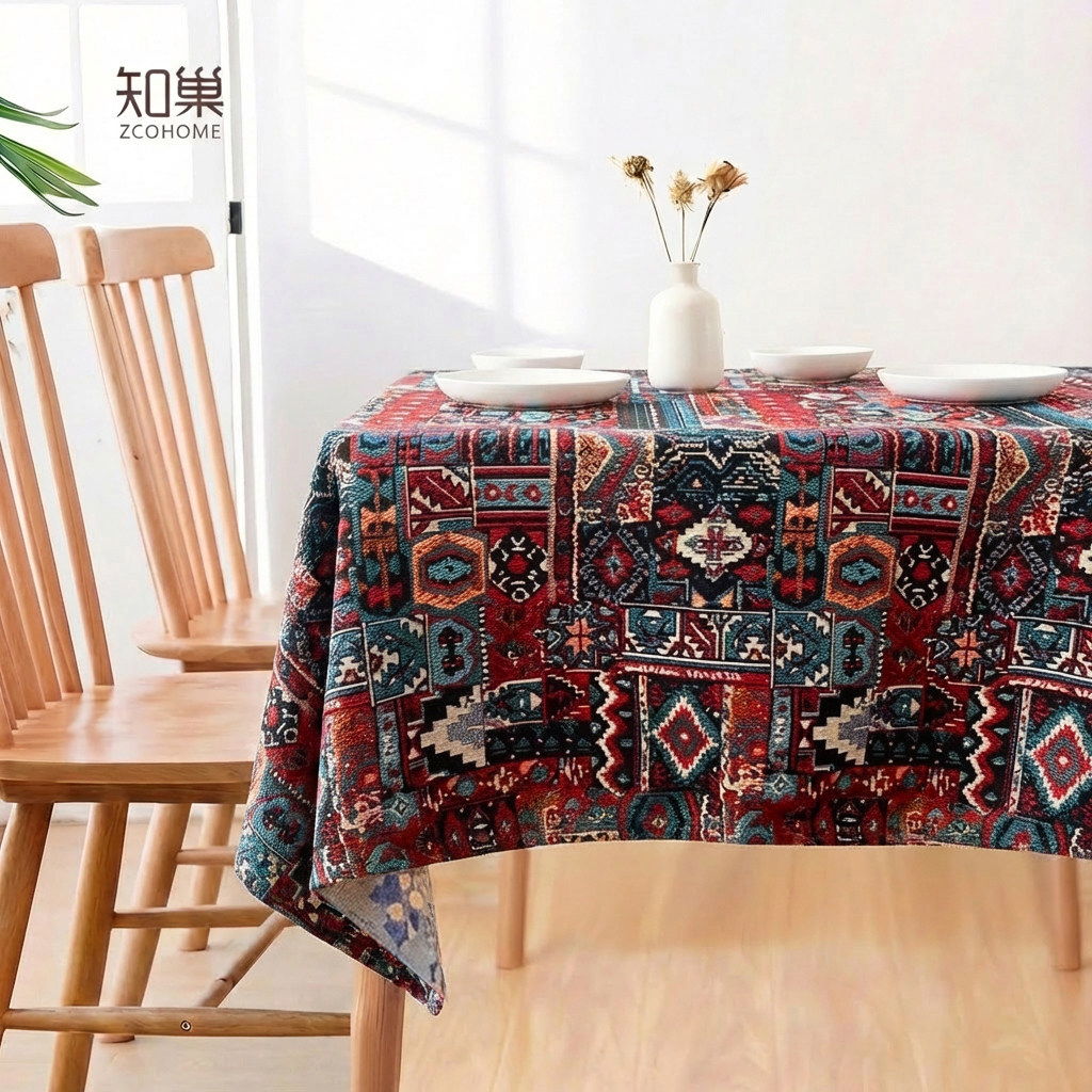 波西米亚棉麻餐桌布台布图片