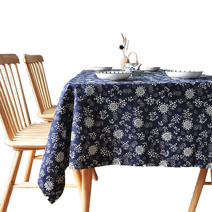 加厚蓝印花棉麻桌布中国民族风桌布布艺青花餐桌茶几台布复古画室