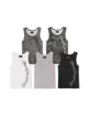Wanna Lab 26Ss Musical Note Staff Pattern Leopard Print Camouflage Full-Print Round Neck Ribbed Stretch Vest for Men and Women