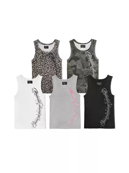 Wanna Lab 26Ss Musical Note Staff Pattern Leopard Print Camouflage Full-Print Round Neck Ribbed Stretch Vest for Men and Women