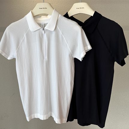 Lu家同款polo领运动短袖T恤女透气速干网眼面料显瘦健身瑜伽上衣