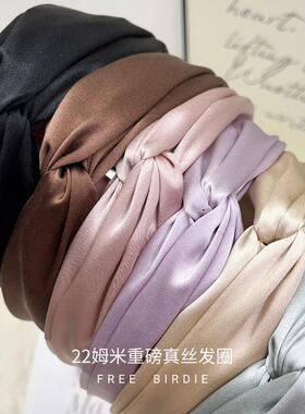 打结发箍纯色真丝宽边发卡复古简约百搭头饰压发夹子发饰发带头箍