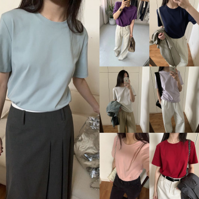 重磅纯棉短袖T恤纯色休闲上衣女