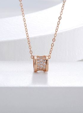 S925银小蛮腰满钻项链女玫瑰金色字母吊坠高级感满天星锁骨链配饰