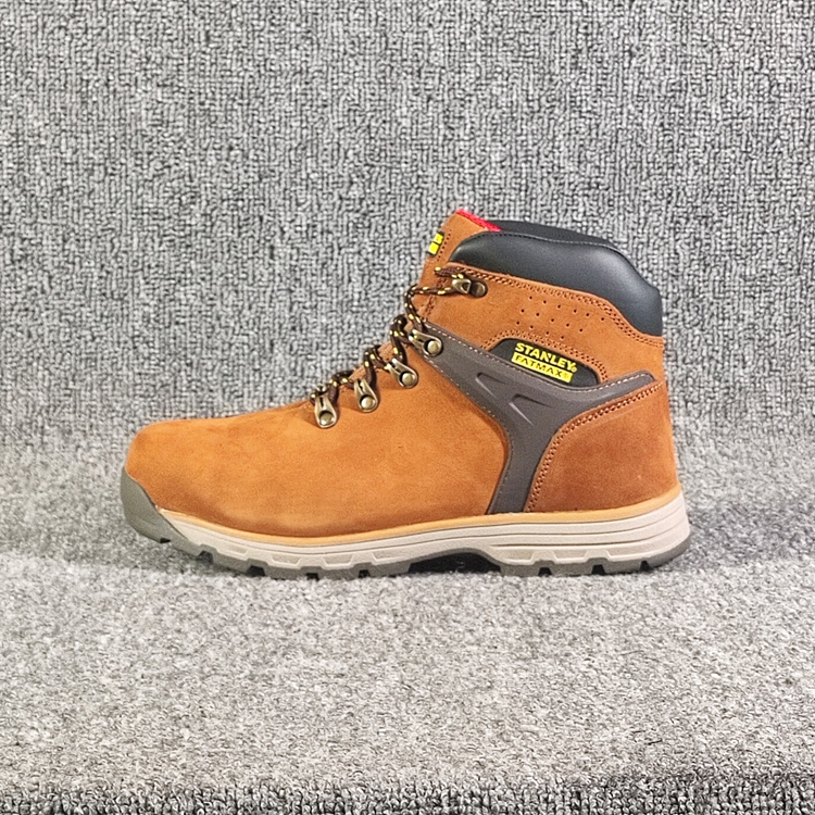 轻便透气牛皮男中帮包钢头防砸铁板防刺安全劳保鞋橡胶底耐磨防滑