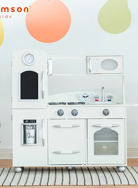 teamson迪生家仿真厨房木制过家家做饭儿童厨房玩具套装礼物白色