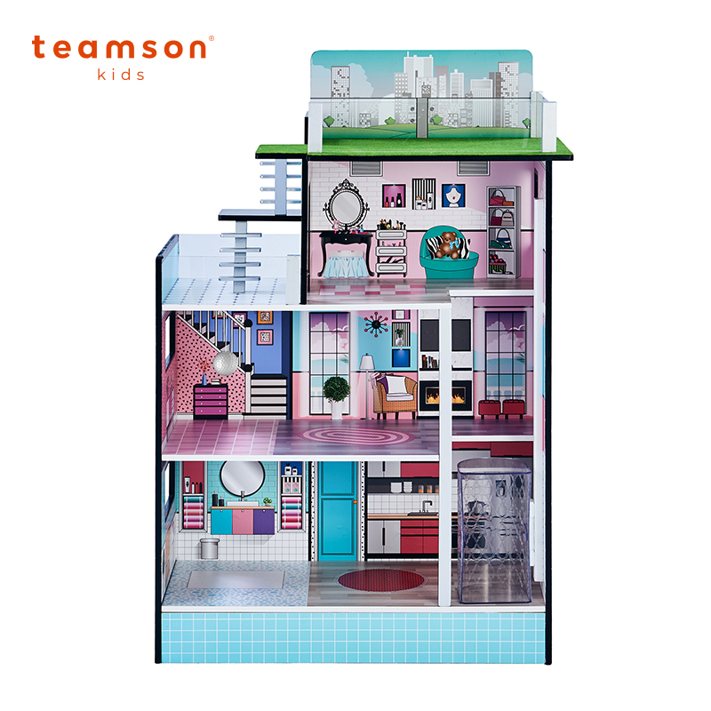 Teamson 蓝色豪华开放式娃娃屋套组(爆杀超值款售完不补)