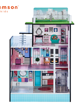 Teamson 蓝色豪华开放式娃娃屋套组(爆杀超值款售完不补)