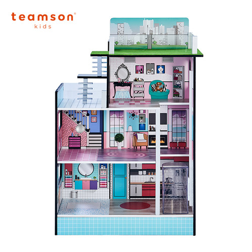 Teamson 蓝色豪华开放式娃娃屋套组(爆杀超值款售完不补)
