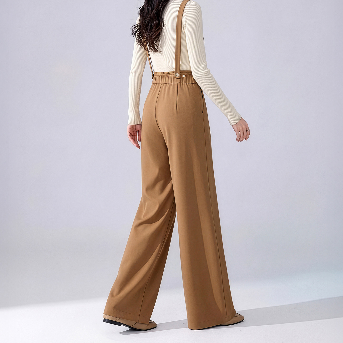 焦糖色背带裤女春秋2026新款裤子女裤吊带裤小个子高腰直筒阔腿裤