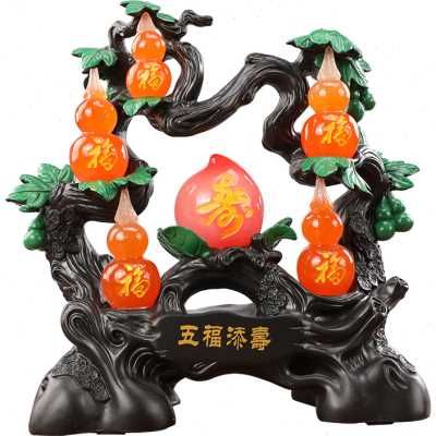 招财葫芦摆件五福添寿寿桃聚财客厅家居酒柜装饰品送长辈祝寿礼.