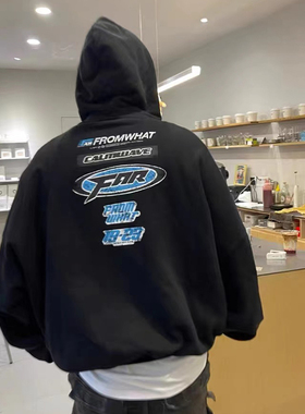 FAR ARCHIVE TALK赛车标语小众潮牌美式复古做旧VIBE连帽卫衣男潮