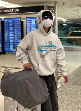 FAR ARCHIVE TALK小众潮牌美式秋冬加绒宽松男士情侣套头连帽卫衣