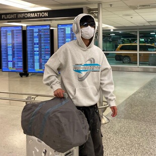 FAR ARCHIVE TALK小众潮牌美式秋冬加绒宽松男士情侣套头连帽卫衣