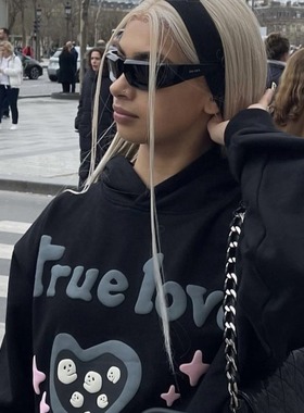 CPFM CHO 美式复古爱心卡通小鬼发泡印花男女情侣同款连帽卫衣秋