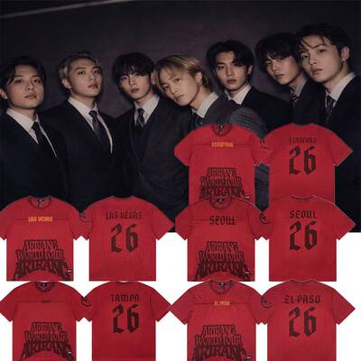 防弹的少年团BTS演唱会粉丝周边城市限定ARIRANG夏季刺绣网眼短袖