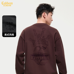 【植绒皇冠】卡宾纯棉长袖T恤男2025秋新款宽松圆领打底衫上衣