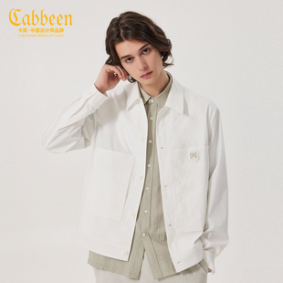 【高级肌理感】卡宾 翻领夹克男纯白色秋潮牌时尚衬衫型休闲外套
