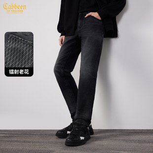 【复古水洗】卡宾网纹老花牛仔裤男装2025秋季新款猫须直筒休闲裤