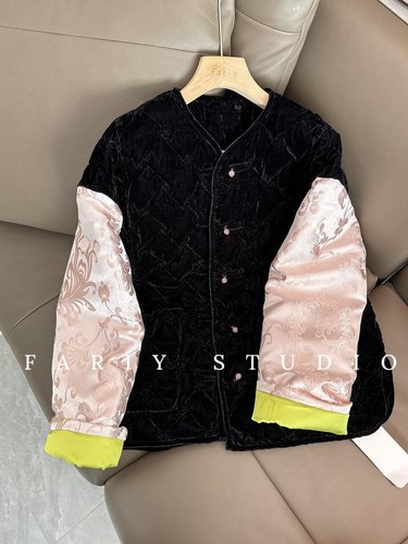 CICICOCO猫头鹰正品欧货特价冬新国风撞色金丝绒鹅绒羽绒服外套女