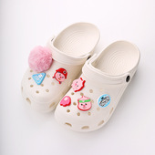 饰鞋 可爱卡通海狸粉球鞋 diy装 配饰ins凉拖鞋 花 扣适配crocs洞洞鞋