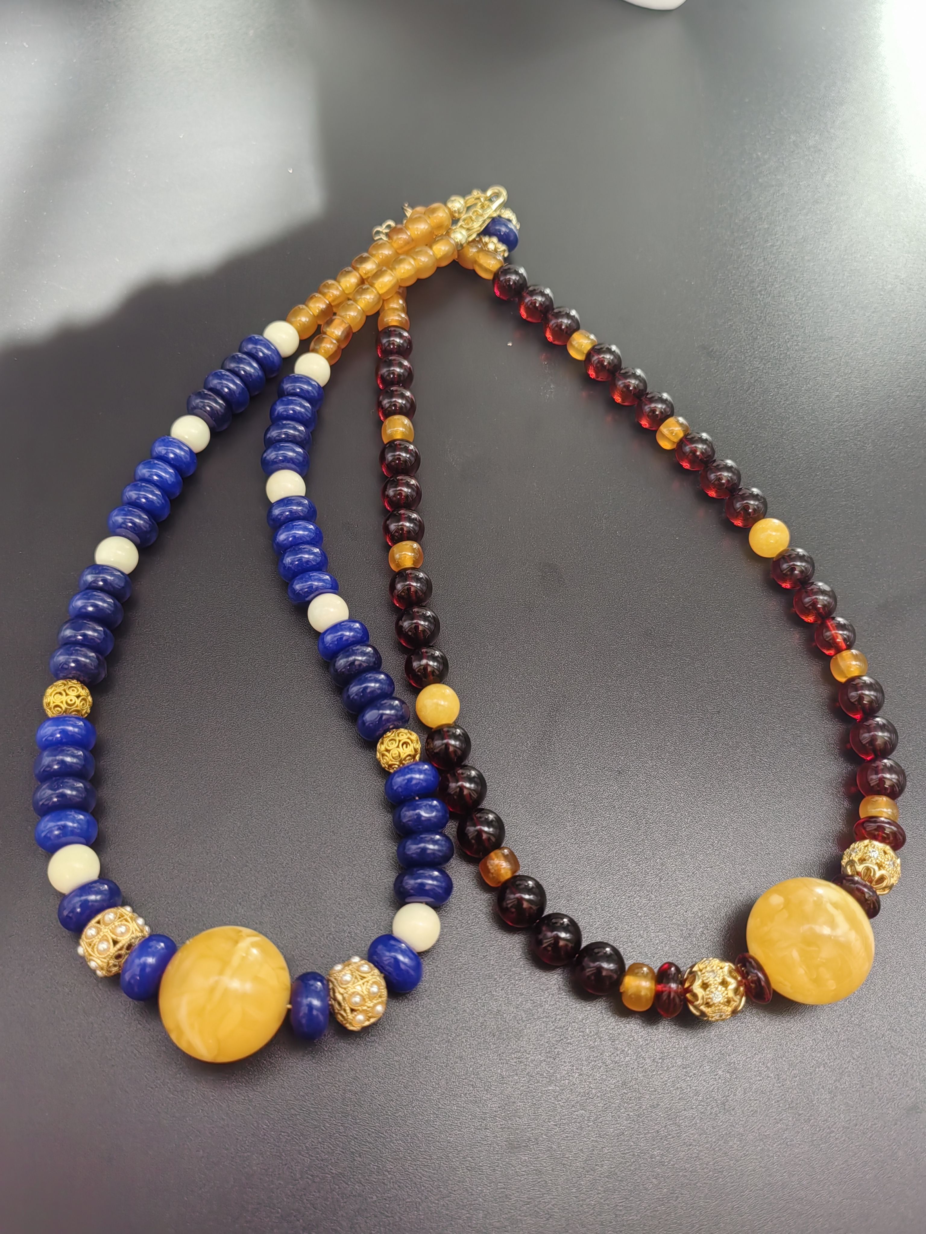 文玩手工原创天然俄料鸡油黄妖花大珠20mm琥珀血珀项链颈链毛衣链