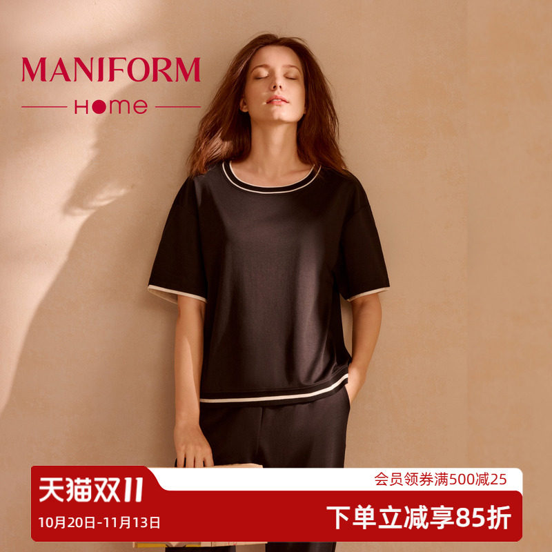 曼妮芬女士棉质短袖家居服套装夏季可外穿休闲运动风睡衣