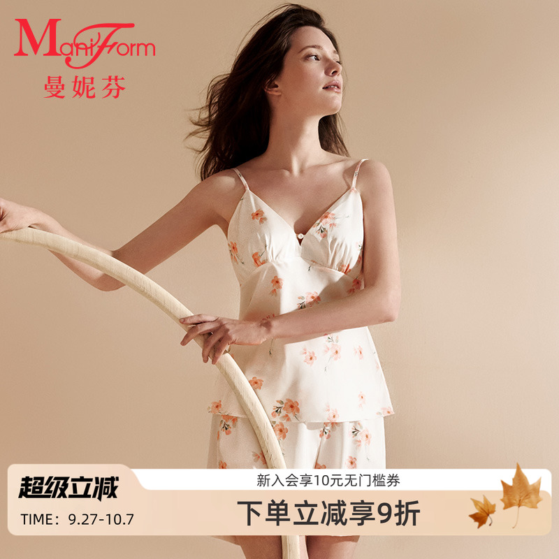 曼妮芬女士国风吊带背心短裤家居
