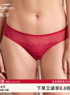 曼妮芬性感透气女士内裤舒适蕾丝中低腰三角裤本命年红色底裤