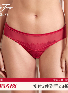 曼妮芬性感透气女士内裤舒适蕾丝中低腰三角裤本命年红色底裤