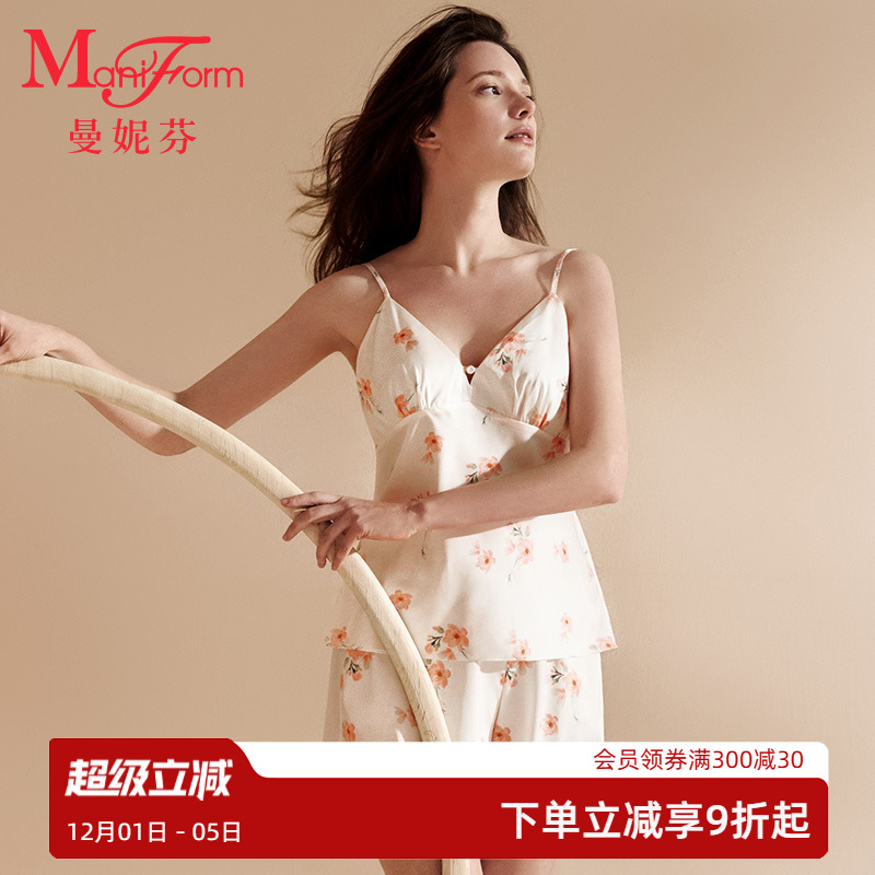 曼妮芬女士国风吊带背心短裤家居