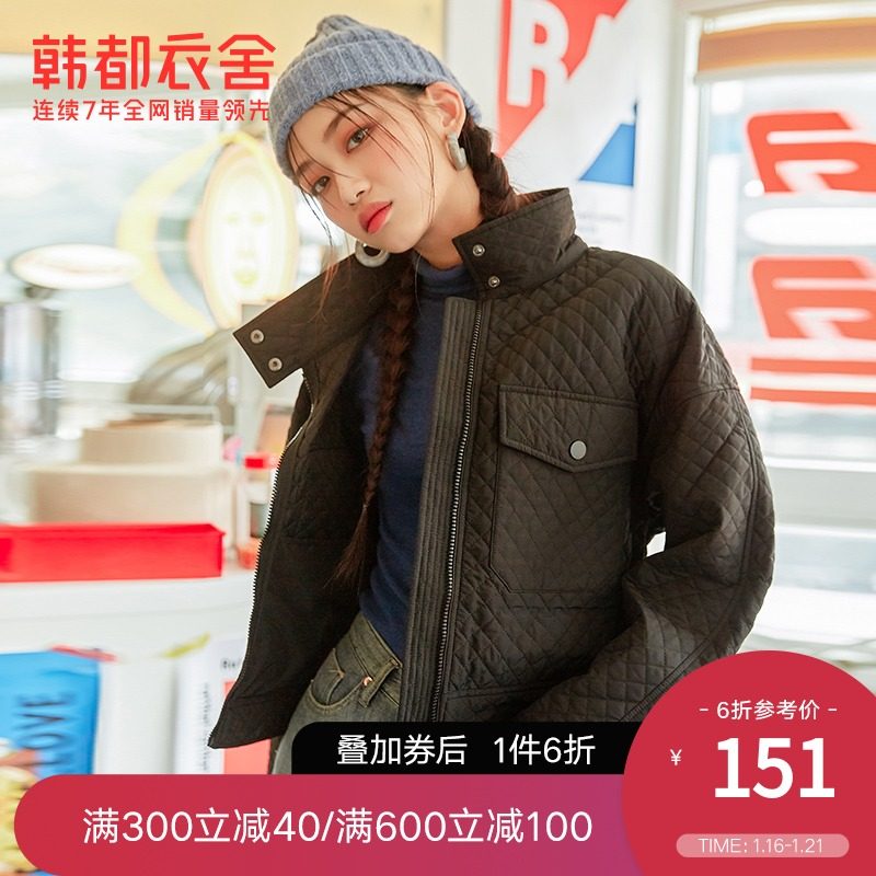 韩都衣舍outlets冬轻便棉袄飞行外套短款棉服女PV9724