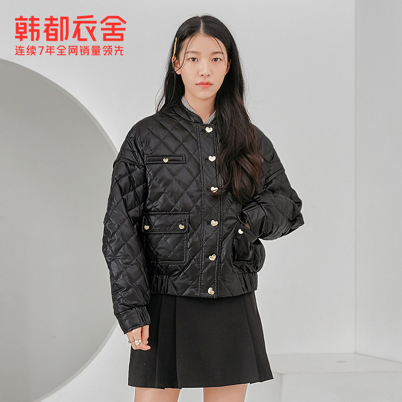 韩都衣舍outlets春新款韩版绗格夹克短款轻薄羽绒服女DM0105