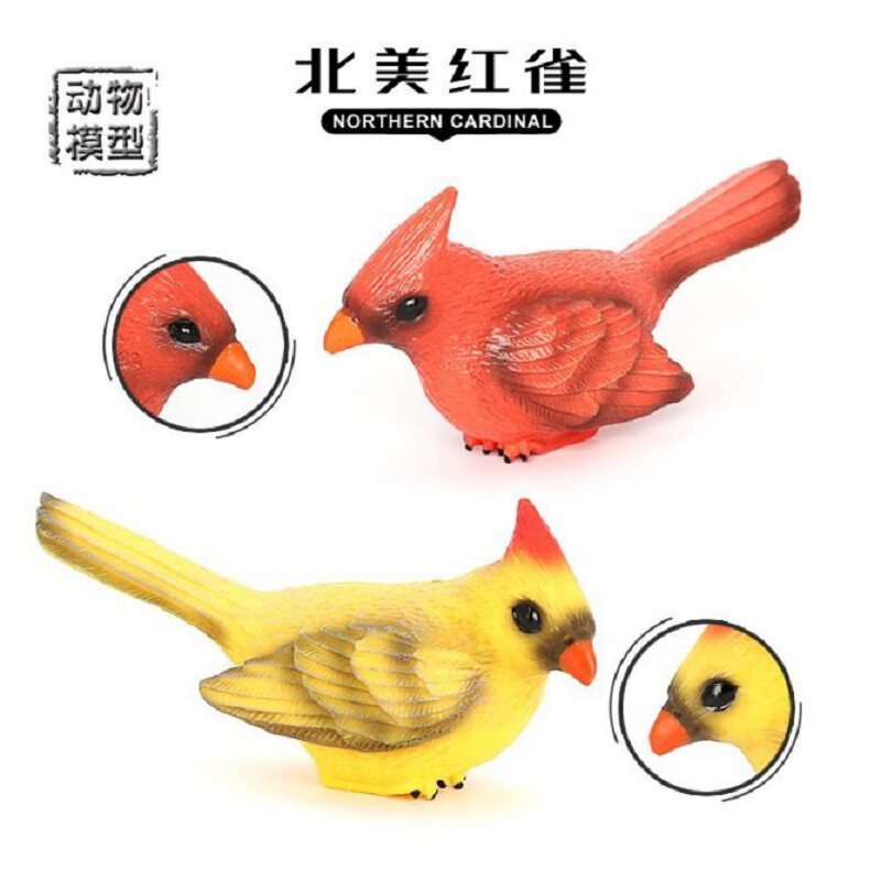 PL127-1385-1386仿真动物模型飞禽鸟类北美红雀实心塑胶儿童玩具