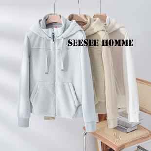 SEESEE HOME意式PJS 原味纯血 帝人夏尔巴羊羔绒女款连帽短外套SQ