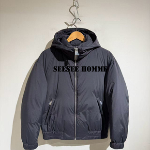 进口轻量化科技面料内充白鹅绒男冬连帽羽绒夹克MC 简约风 BC版