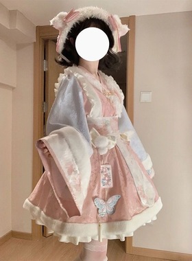 粉色新年甜美洛丽塔少女op连衣裙国风秋冬公主裙子长袖