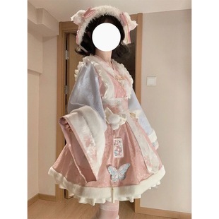 粉色新年甜美洛丽塔少女op连衣裙国风秋冬公主裙子长袖