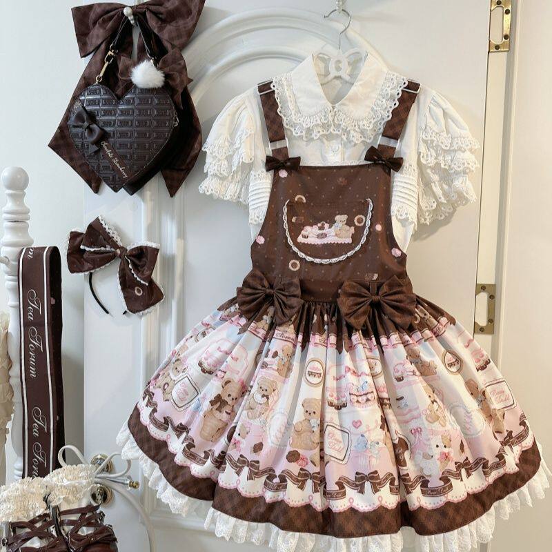 甜心小熊茶会?原创设计lolita 洋装可爱背带连衣裙