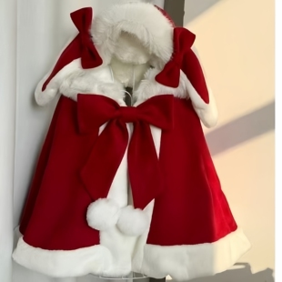 绒绒斗篷冬季披肩洛丽塔斗篷带帽子加厚秋冬蝴蝶结洛丽塔斗篷外套