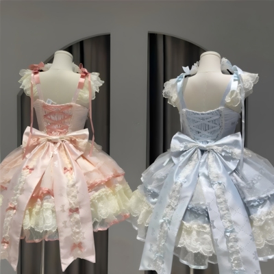 ~新品原创设计Lolita洋装芭蕾风jsk吊带连衣裙春夏拖尾