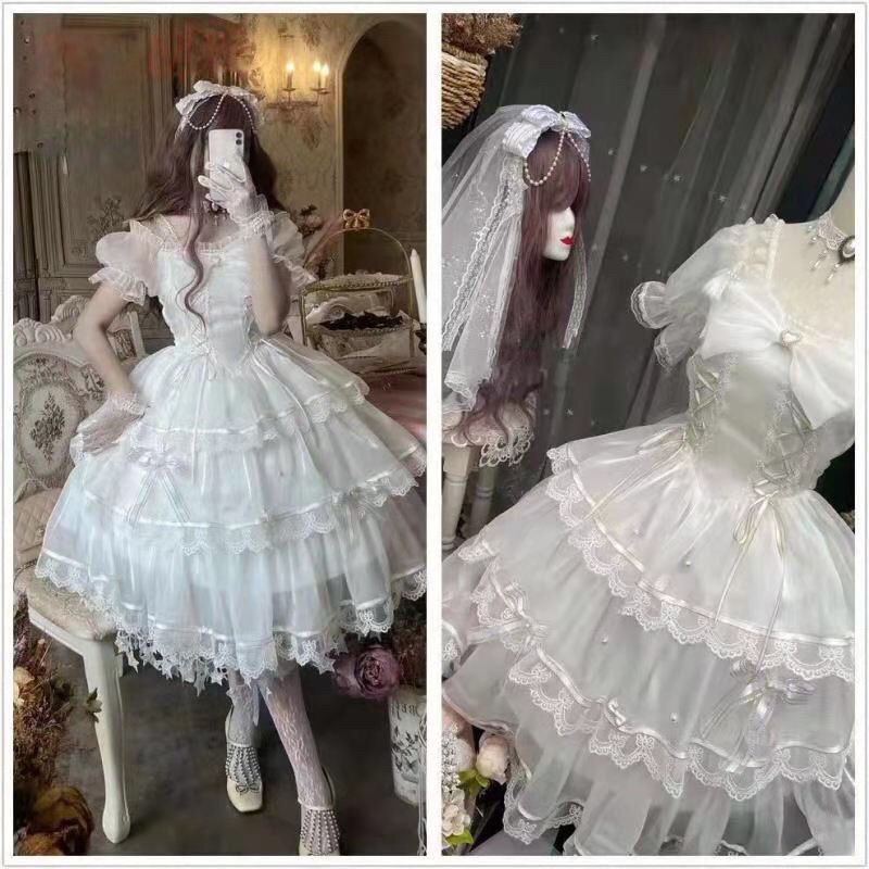 花嫁lolita迪士尼在逃公主三段式华丽优雅一字领夏季洛丽塔连衣裙