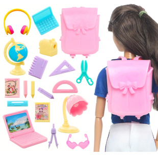 19件娃娃书包背包文具学习套装 女孩过家家玩具11寸娃娃迷你配件