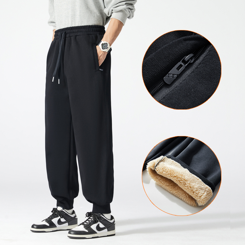 卫裤男秋季运动裤长裤秋冬加绒加厚束脚宽松加肥加大码针织休闲裤