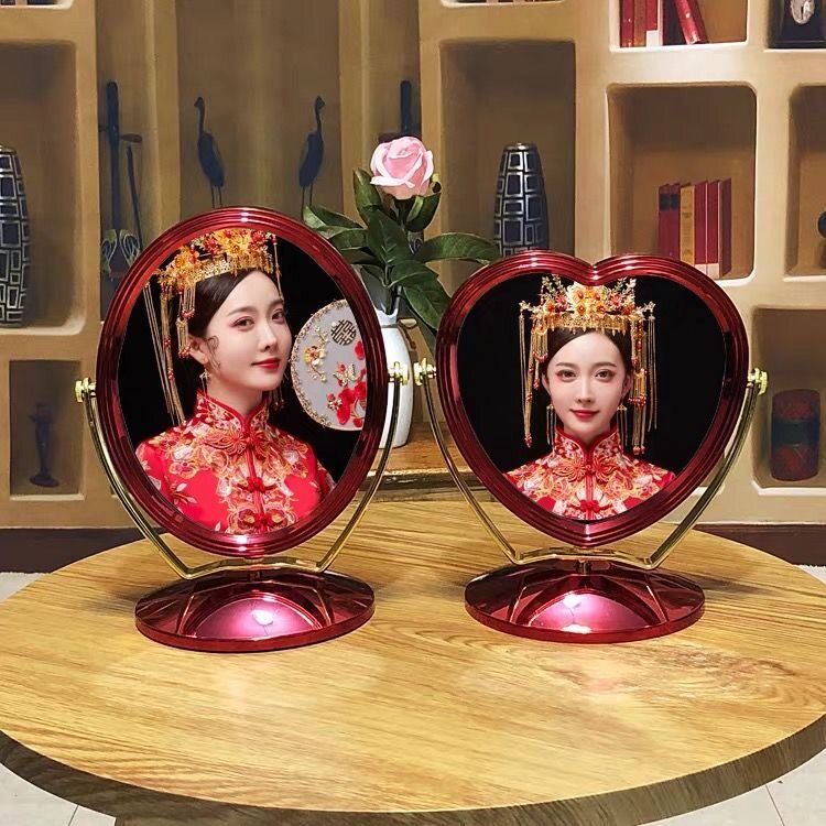 结婚镜子女方陪嫁妆喜庆红色卡通化妆镜欧式婚礼新娘物品