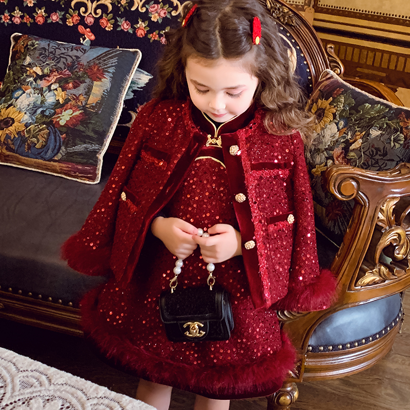 高级感亮片短款外套+国风背心裙