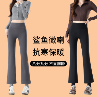 小个子八分微喇瑜伽裤女外穿秋冬加绒高腰九分鲨鱼喇叭裤保暖显瘦