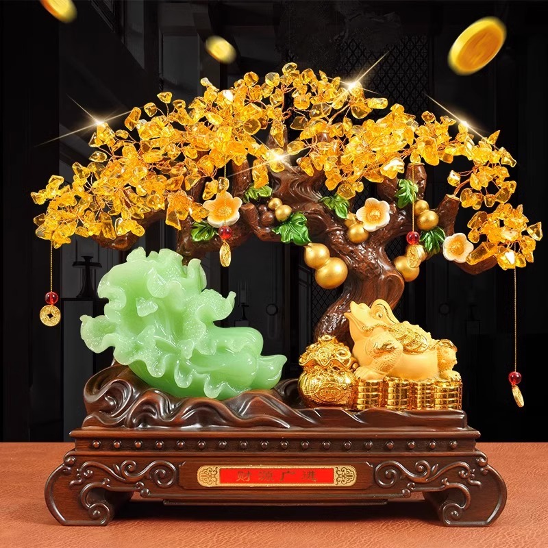 发米树摆件白菜招米金蟾办公室前台客厅玄关酒柜装饰公司开业礼物