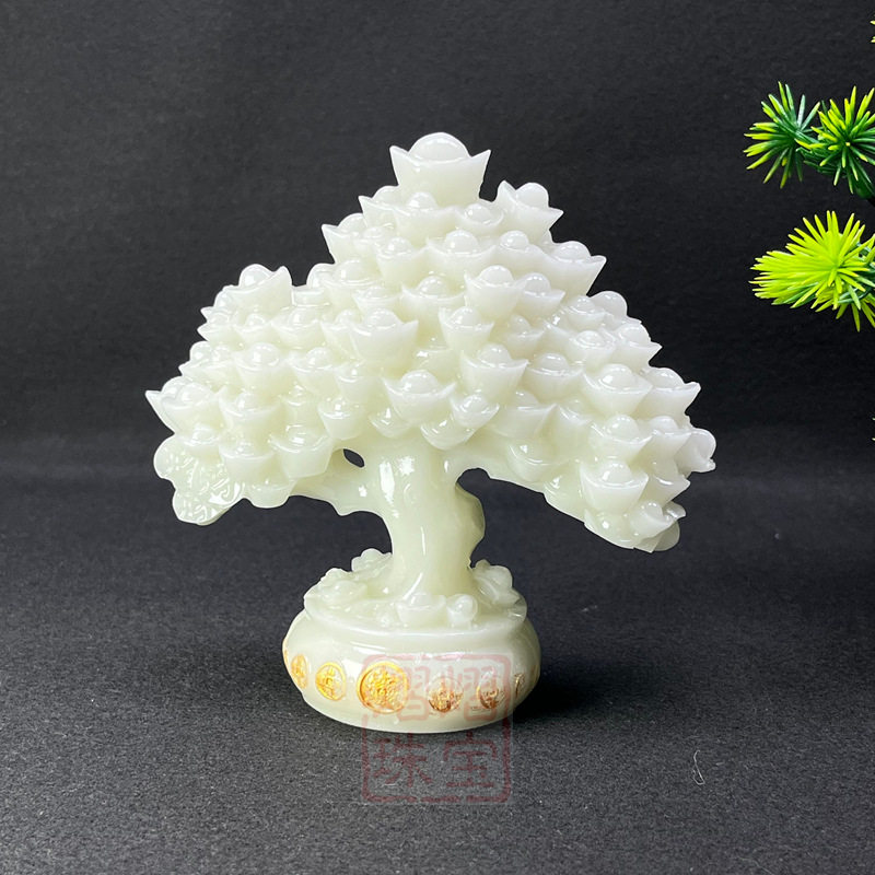 直播货源古玩杂项收藏夜光招财描金摆件供奉发财树聚宝盆一件代发